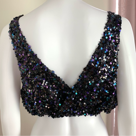 Free People Big Night Sequin Embellished Crop top bra in petrol - Picture 10 of 14